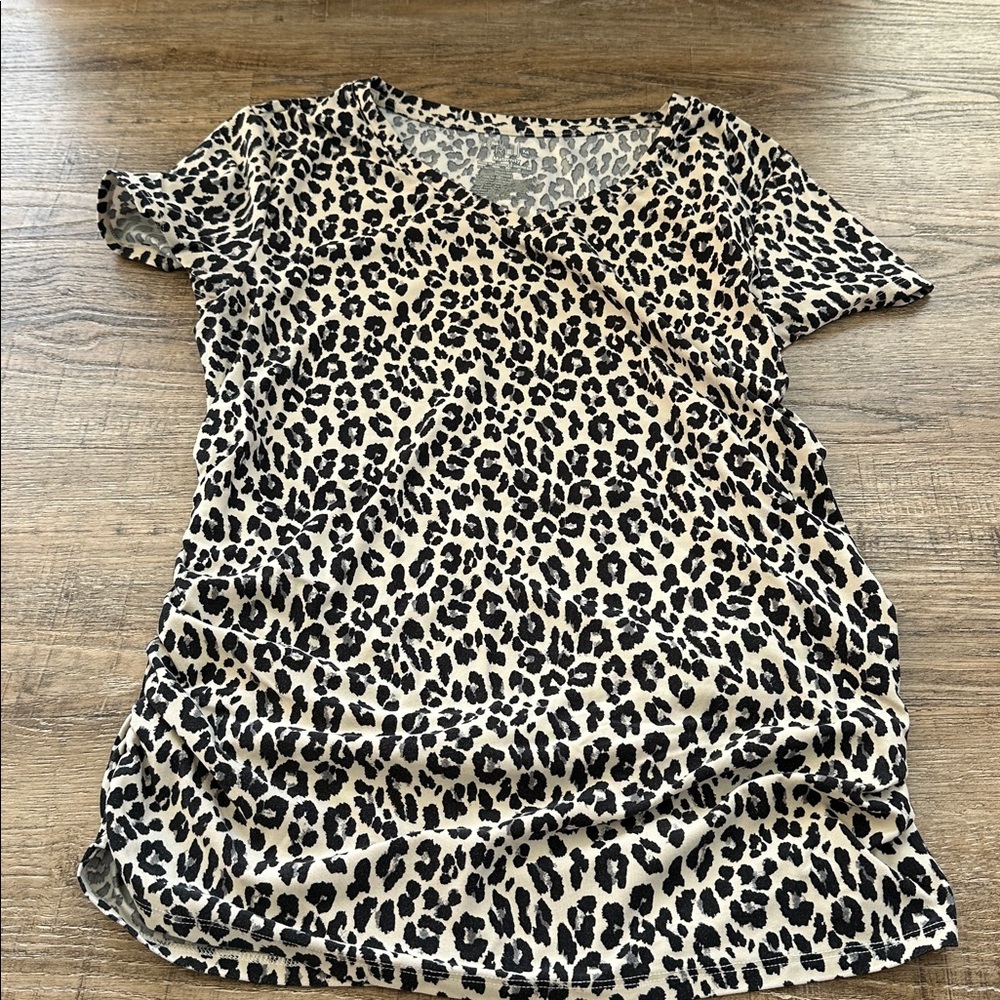 Time and Tru Black and White Leopard Print Top